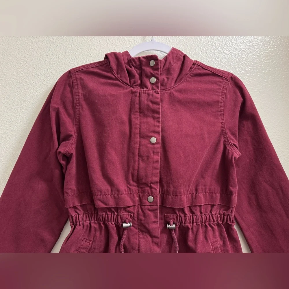 Old Navy Hooded Scout Jacket Full Zip Snap Buttons Pockets Maroon Girls XL 14